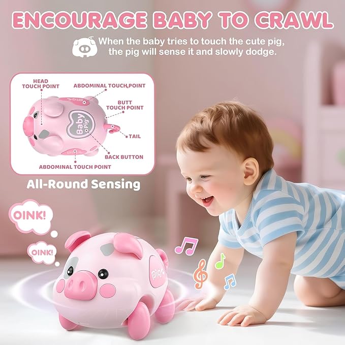 OCHIDO Baby Toy 6-12 Months, Musical Piggy Crawling Infant Toys with Light, 6 Month Old Toys for Tummy Time Development, Christmas Birthday Gifts for Boy Girl 7 8 9 10 11 Month 0-1 Year Old