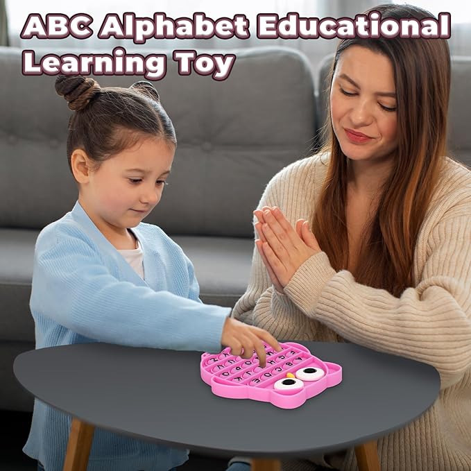 Fidget Toys for Kids, Owl Shaped Silicone Squeeze Sensory Toys, Alphabet Bubble Stress Anxiety Relief Relax Tools for Kids Adults School Classroom Gift Party Favors (Rose red)