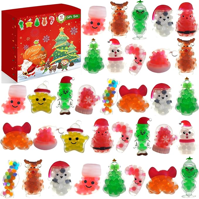 Christmas Squishy Stress Balls Fidget Toys – Sensory Stress Relief Squishy Fidget Toys ,Party Favors for Kids 4-8 8-12, Christmas Stocking Stuffers, Classroom Rewards, and Gift Bag Fillers (42PCS)