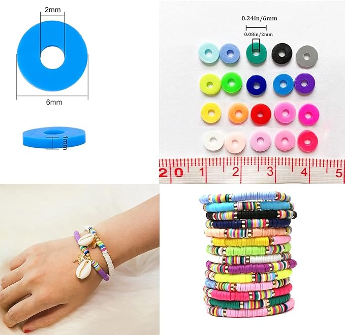 3000Pcs Clay Beads Flat Round Polymer Bead Vinyl Heishi Beads Flat Round Polymer Bead Flat Clay for Jewelry Making Necklace Bracelet (01-White)