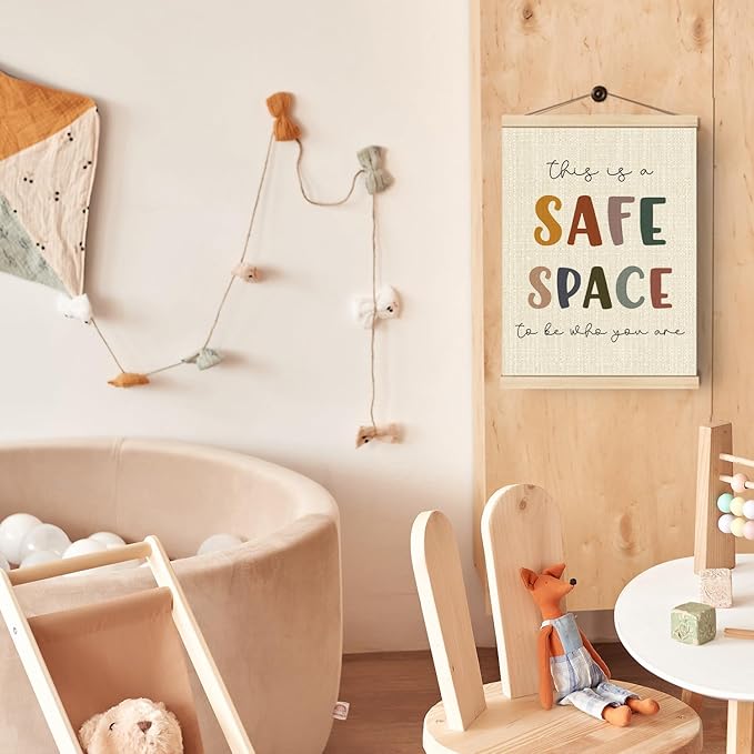 Boat Wades Mental Health Safe Space Poster Hanger Frame, This is a Safe Space Boho Wall Art Hanging Banner Decor for Classroom Therapy Office School Counselor Office Calming Corner, 12x16 Inch