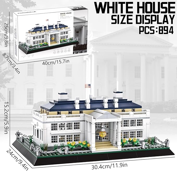 White House Model Building Block Sets 895 Pieces Washington Famous Landmark Architecture Gifts for Adults and Kids