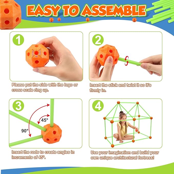 Fort Building Kit for Kids - 100 Pcs Glow in The Dark Creative STEM Building Toys, Fun Fort Indoor Outdoor Toys Gift for Boys & Girls Age 5 6 7 8 9 10 Year Old