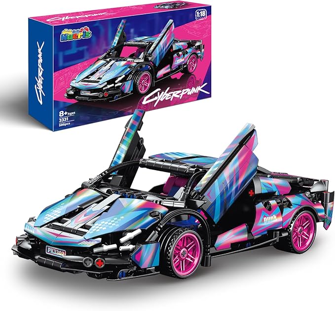1:18 Technic Super Sports Cars Model Sets - 586 PCS Cyberpunk MOC Building Block Car Raceing Engineering Toys - Gift Idea for Adults Boys Girls for Play and Display Collection