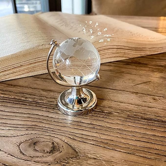 Mini World Globe Crystal Glass balls,Clear Paperweight decorative,small Earth globe for desk decorations,Office Home table Decor,tiny Ornaments Gifts, Miniature Ball Sphere paper weights,Golden 5cm.
