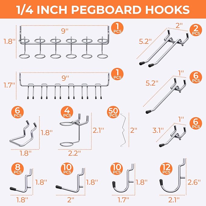 INCLY 70PCS Pegboard Wall Organizer, 4PCS Metal Peg Board Panels with 66PCS 1/4" Pegboard Hooks Accessories Kit, Black Peg Board for Walls Home, Garage Tool Storage, Workbench Organization