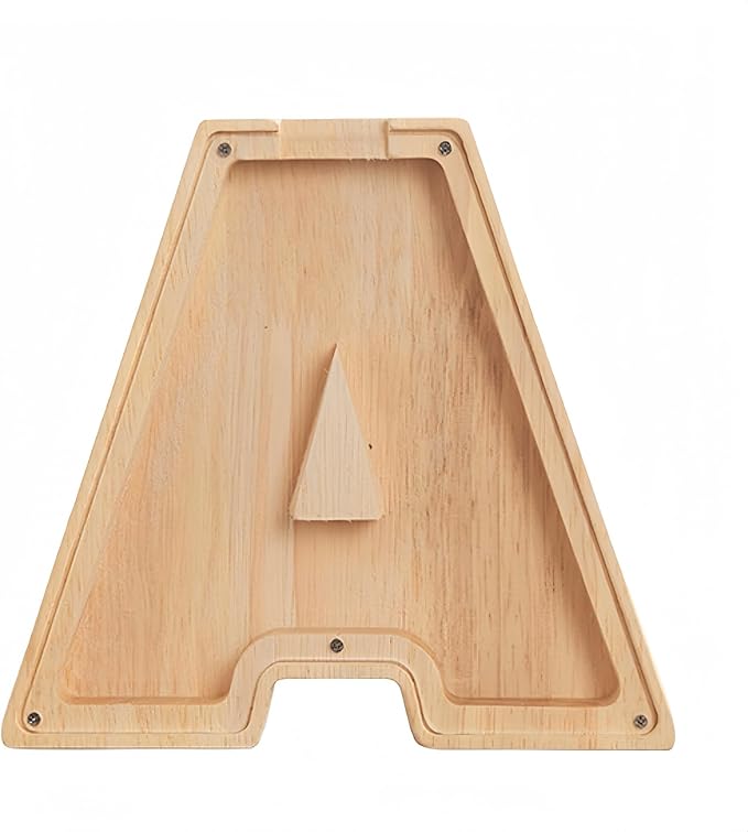 Wooden Alphabet Piggy Bank Clear Acrylic Panel Coin Savings Box Personalized Money Bank for Kids Boys Girls Adults, Birthday Home Décor(A)