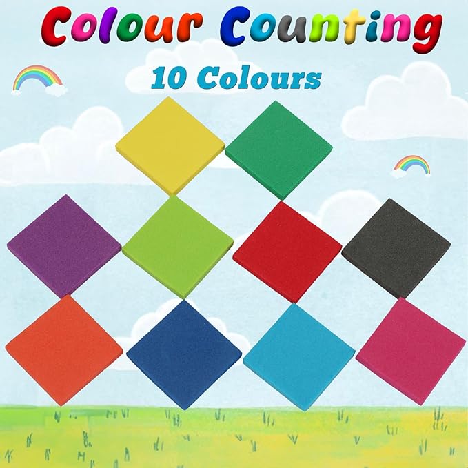 Coopay 500 Pcs Foam Square Color Tiles, Math Counters, Sorting Colored Foam Squares Math Counting Manipulatives, Game Tokens, Bingo Chips, Classroom Crafts for Kids Learning Development Toys