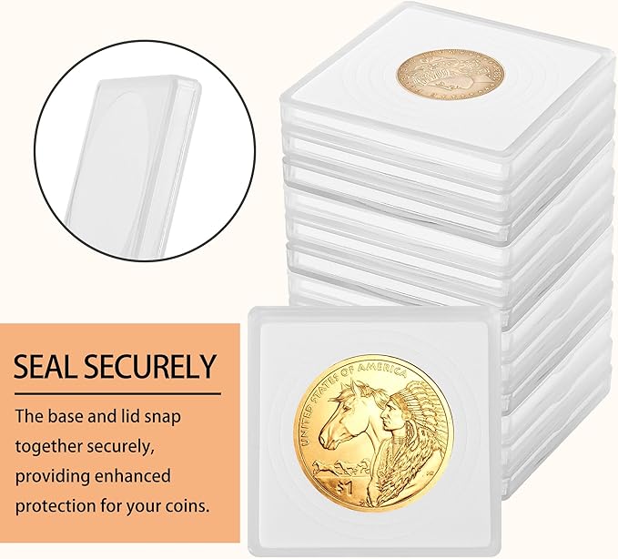 40 Pcs Coin Holders for Collectors, Clear Coin Cases with 5-Size Sponge Gaskets 20/25/30/35/40mm, Plastic Coin Slabs and Coin Protectors for Silver Dollar Collectors Collection Supplies, White