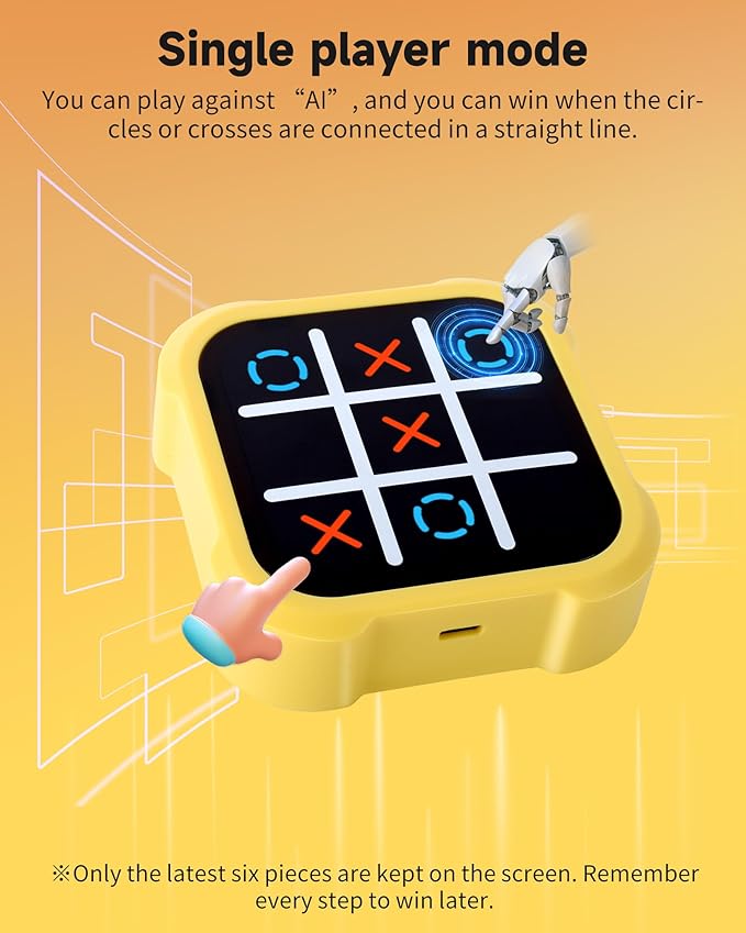 Tic Tac Toe Bolt Game, Electronic 4-in-1 Handheld Puzzle Game Console, Portable Infinite TicTacToe Travel Game for Educational and Memory Growth， Family, Toys Board Games for Kids and Adults