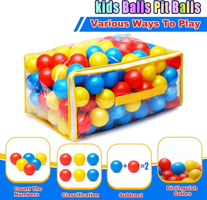 Vanland Ball Pit Balls for Baby and Toddler Phthalate Free BPA Free Crush Proof Plastic - Multicolored Pit Balls in Reusable Play Toys for Kids with Storage Bag
