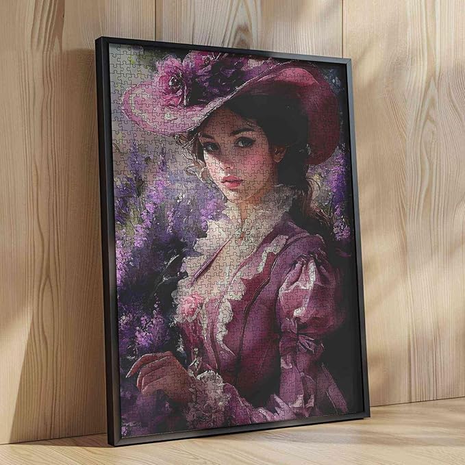 Paris Girl Jigsaw Puzzles for Adults 1000 Pieces,Purple Hat Women Puzzles Art Home Decor Gift Toy for Men Women,Vintage Girl Puzzle Art for Family Fun Puzzle Games 27"x20"inch