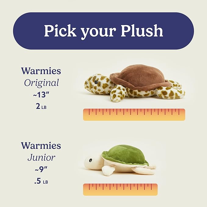 warmies Junior Microwavable & Weighted Stuffed Animals, Turtle - Heated Stuffed Animal Plushie for Warmth & Comfort - Cute Soft Plush Toys for Adults & Children (Boys, Girls, Babies & Toddlers)