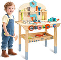 Tool Bench for Kids Toy Play Workbench Wooden Tool Bench Workshop Workbench with Tools Set Wooden Construction Bench Toy for 3 4 5 Year Old Boys and Girls