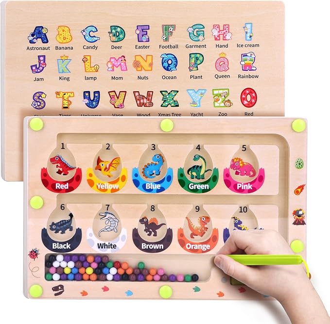 Dinosaur Mini Magnetic Color and Number Maze Montessori Toy for Ages 3 4 5, Toddler Busy Board, Educational Preschool Learning Activities, Ideal Christmas & Birthday Gift for Boys and Kids