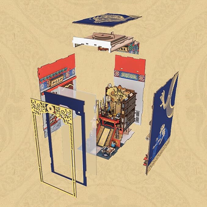 Book Nook Kit, DIY Miniature Dollhouse Booknook Kit, 3D Wooden Puzzle Bookend Bookshelf Insert Decor with LED Light for Teens and Adults (The Emperor's Study)