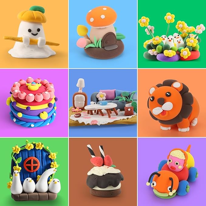 Air Dry Clay, Modelling Clay for Kids, 50 Colors DIY Molding Magic Clay for with Tools, Soft & Non-Sticky, Toys Gifts for Age 3 4 5 6 7 8+ Years Old Boys Girls Kids