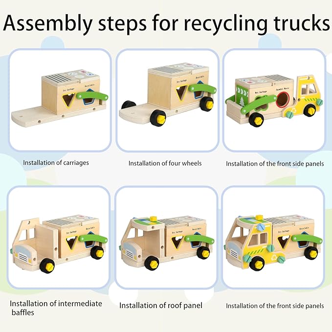 Wooden Recycling Truck Toy Take-Apart Garbage Sorting Truck