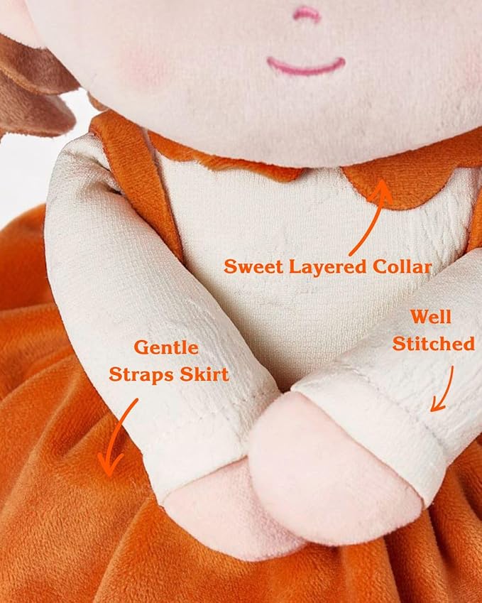 LeyaDoll Personalized Soft Baby Doll (16''), My First Birthday Gift for 1 Year-Old Girls Baby Rag Doll Plush Toys for Toddler Kids Infants -Autumn and Winter Christmas Special -Daydream-Maple-Girl