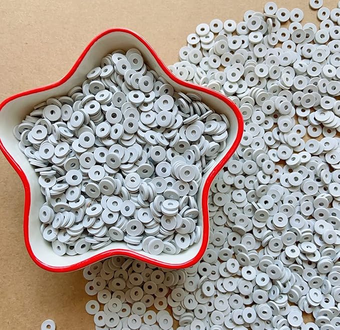 3000Pcs Clay Beads Flat Round Polymer Bead Vinyl Heishi Beads Flat Round Polymer Bead for Jewelry Making Necklace Bracelet (04-Grey)