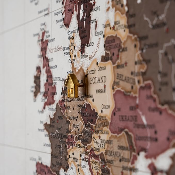 Canvas World Map with Cork Pin Board - English Lettering - Decorative Wall Decoration for All Rooms - Canvas Pictures with World Map Motif (70x50 cm, Pattern 23)