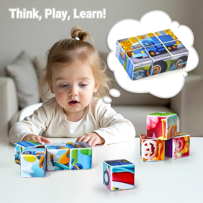 Magnetic Cubes for for Kids, 4 Packs Total 24 PCS & 24 Patterns, Pack of 4 Random Themed Puzzles Bundle, Preschool Educational Brain Teaser Toys for Toddlers