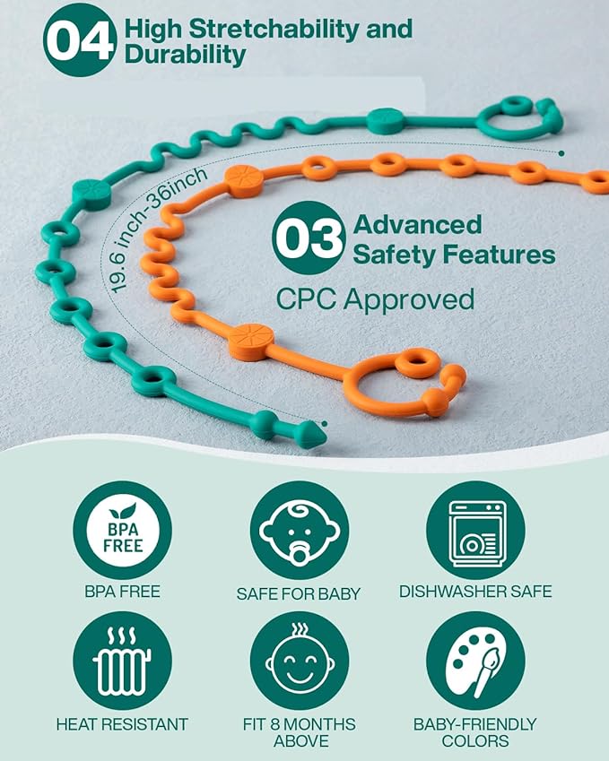 Toy Straps for Baby, Adjustable Toy Holder for Stroller Accessories, Silicone Baby Tether Pacifier Clip, No Throw Baby Travel Essential Leash for High Chair, Car Seat (6-Pack)