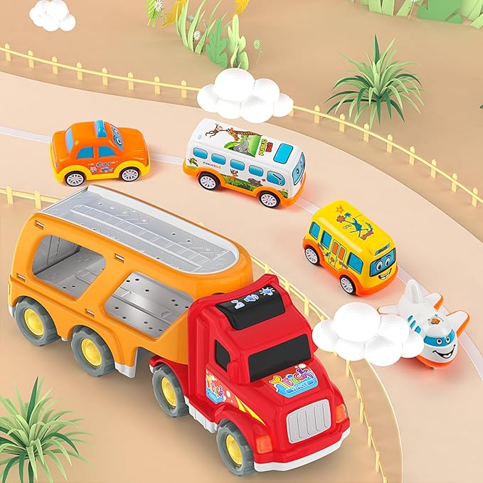 Veslier Toddler Toys Car for Boys Girls Age 1-3 3-5, 5 in 1 Carrier Transport City Vehicles Toys,Kids Toy Cars for Toddlers 1-3, Christmas Birthday Gift for Toddlers 3+.