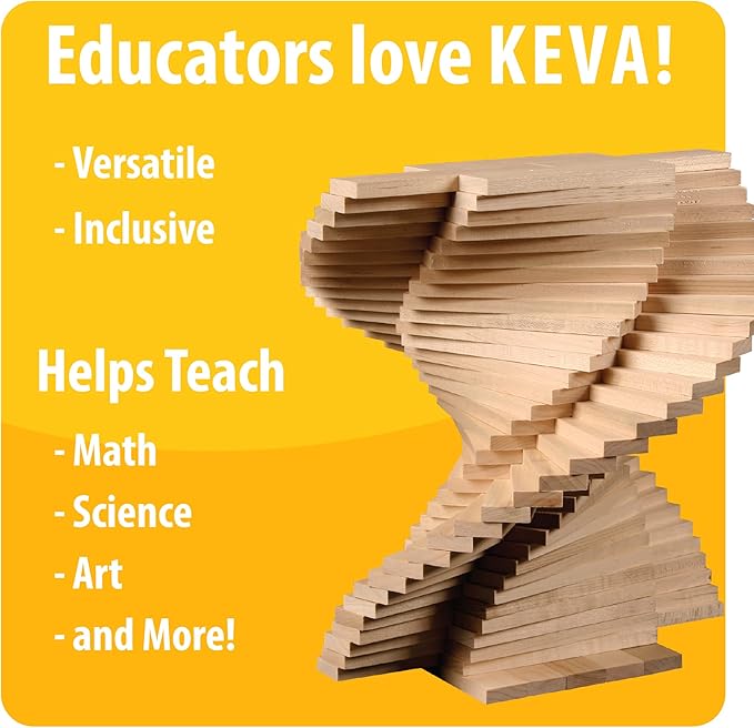 MindWare KEVA Structures 400 Plank Wooden Building Blocks Set - Includes 400 Pine KEVA Planks, Canvas Storage Bag and Full-Color Idea Book