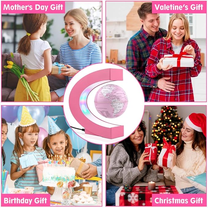 Multi-color Changing Self-rotating Magnetic Levitating Globe, Desktop Decorative Globe, Great Gifts for Ladies, Mothers, Wives, Girlfriends, Girls (Pink)