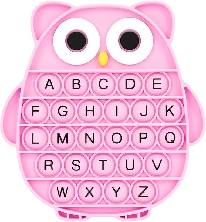 Fidget Toys for Kids, Owl Shaped Silicone Squeeze Sensory Toys, Alphabet Bubble Stress Anxiety Relief Relax Tools for Kids Adults School Classroom Gift Party Favors (Pink)