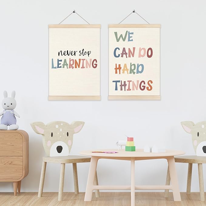 Koesus Boho Inspirational Wall Art Poster Hanger Frame 12x16 Inch Set of 2, Positive Affirmation Canvas Pictures Prints Framed Wall Decor for Classroom Toddler Kids Room Nursery Playroom