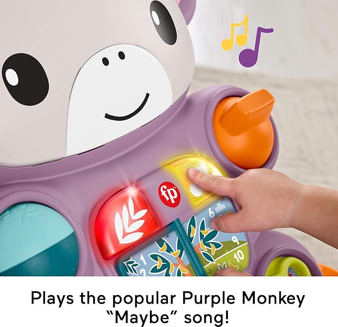 Fisher-Price Baby Push Toy Learn with Me Purple Monkey Walker Musical Learning Activity with Lights for Infants Ages 6+ Months
