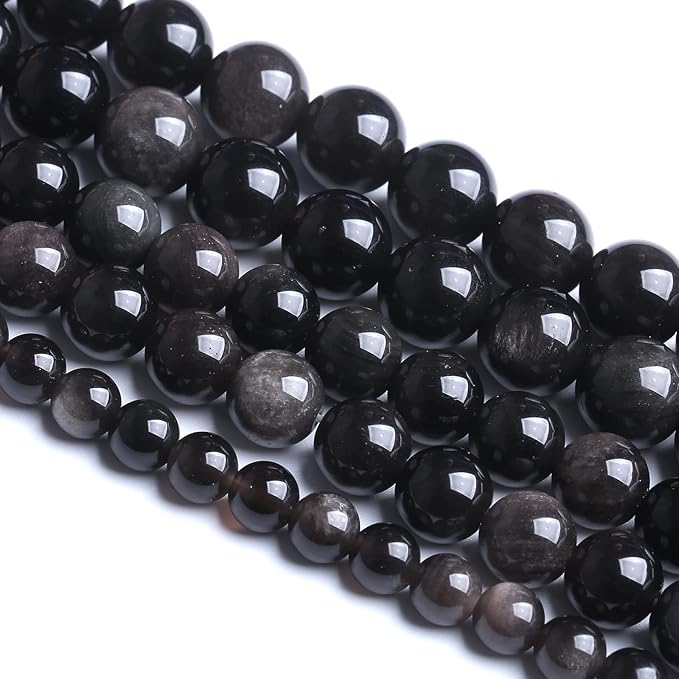 4MM 86PCS Natural Stone Silver Obsidian Loose Beads for Jewelry Making DIY Bracelet