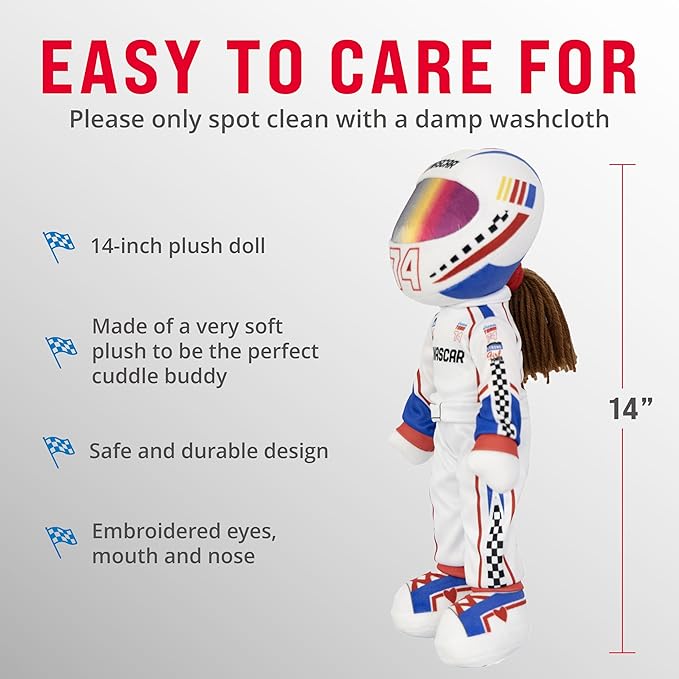 Playtime by Eimmie NASCAR-Themed Soft Baby Doll, 14-Inch Plush Racing Rag Doll for Kids, Sally Speedster Motorsports Plush Figure, Fabric Stuffed Toy for All Ages
