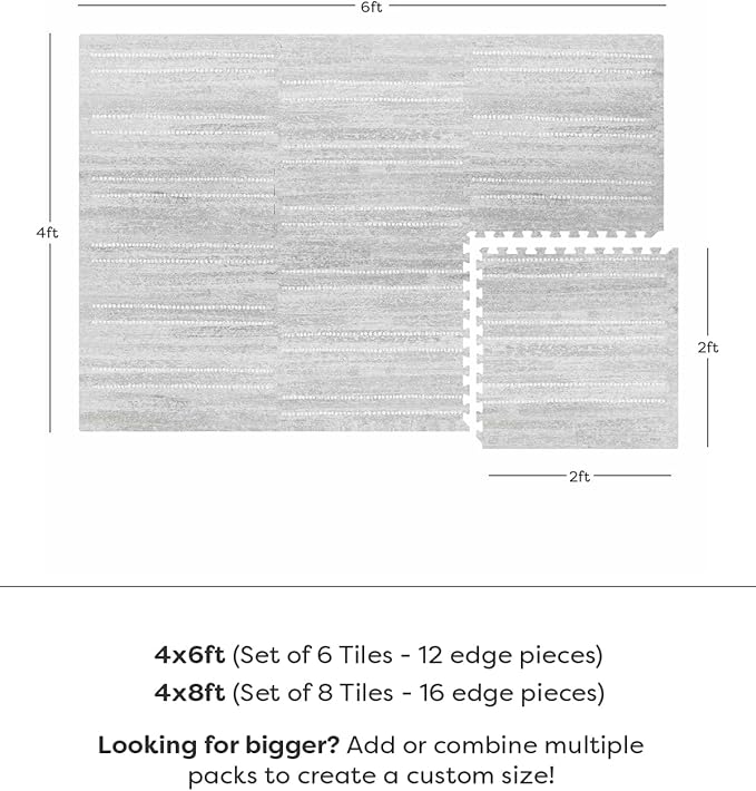 House of Noa Baby Play Mat – 4'x8' Dove Aspen – Set of 8 Tiles – Cushioned EVA Foam Play Mat for Floor, Soft Interlocking Baby Crawling Mats for Hard Floors