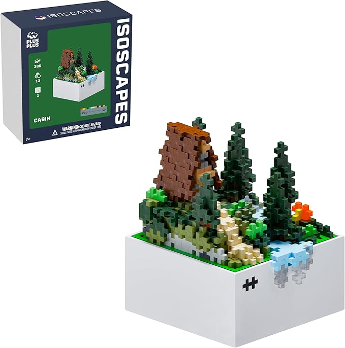 PLUS PLUS Isoscapes, Interlocking Mini Building Blocks, 3D Puzzle Stem Toy for Kids, Office and Home Decor - Cabin