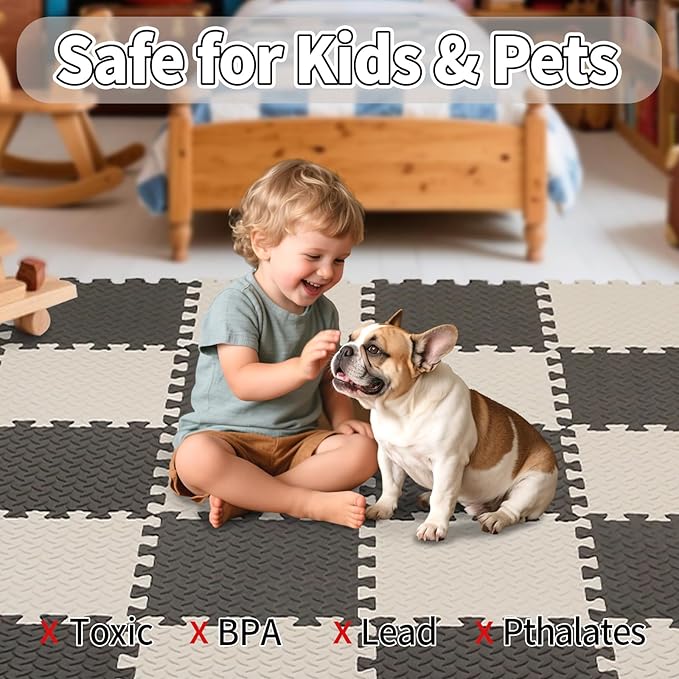 36 Tiles Foam Play Mat for Baby, 0.4 Inch Thick Foam Interlocking Floor Mats, Soft Non-Toxic Baby Playmat, Solid Colored Puzzle Play Mat Kids Floor Mats for Toddler(White/Black)