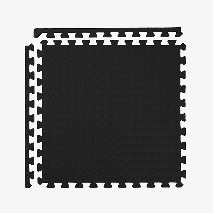 IncStores 1/2 Inch Thick Diamond Soft Foam Flooring Tiles | High-Density Interlocking Foam Tiles for Rugged Style in Your Home Gym, Playroom, and More | Black, 9 Tiles