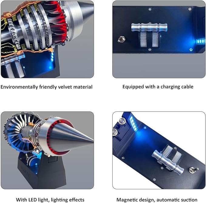 Turbofan Model Kit, Adjustable Speed TR900 Aircraft Engine Turbojet Engine with Light, DIY Mechanical Science Education Toy Gift Decor for Adult, 28cm
