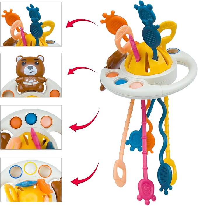 Montessori Activity Toy - Sensory Activities for Toddlers and Kids, Silicone Pull String Toy，Baby Learning Games for Ages for 6-9-12-18Months