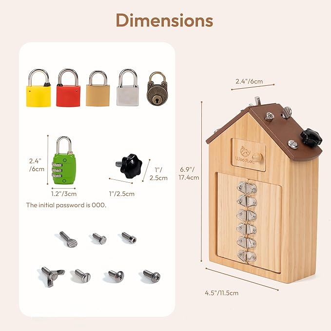 Woodtoe Montessori Screwdriver Board with Lock and Key Toy, Wooden Montessori Toys for Kids 3 4 5 Year Old, Toddler Fine Motor Skills STEM Toy, Preschool Sensory Learning Toys for Boys Girls