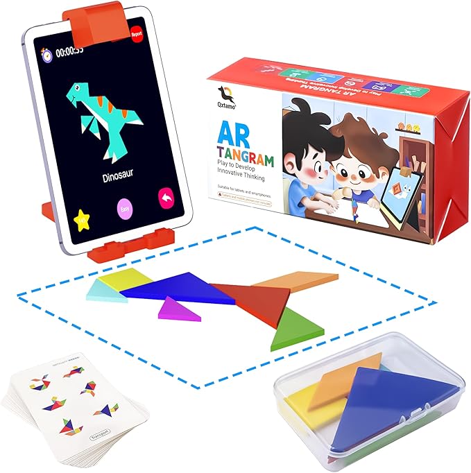 Qxtamo® Innovative AR Tangrams Puzzles Games, Interactive Animated Puzzle Kids Game, Kids Toys for Ages 5-7, 8-13, Includes 1000+ Challenges, STEM Sensory Toys