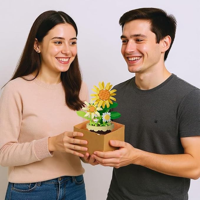 Party Favors for Kids, Tiny Plants Mini Flowers Building Blocks Set for Classroom Prize, Flowers Building Toy, Birthday Gifts for Boys Girls (turnsole+Hyacinth)