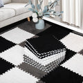 12 Pcs Plush Interlocking Carpet Tiles, Non-Toxic Foam Carpet Tiles for Toddler Baby, Machine-Washable, Anti-Slip, EVA Foam Interlocking Tiles for Floor, Nursery, Playroom, Grey White Black