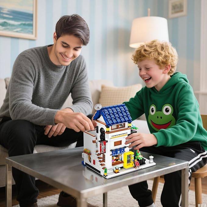 Reobrix Japanese Izakaya Shop Building Blocks 66502, 2 in 1 Creative Street View House Building Kit with Lighting Set, Japanese Architecture Home Office Decor, Ideal Gifts for Boys Girls Adults 14+