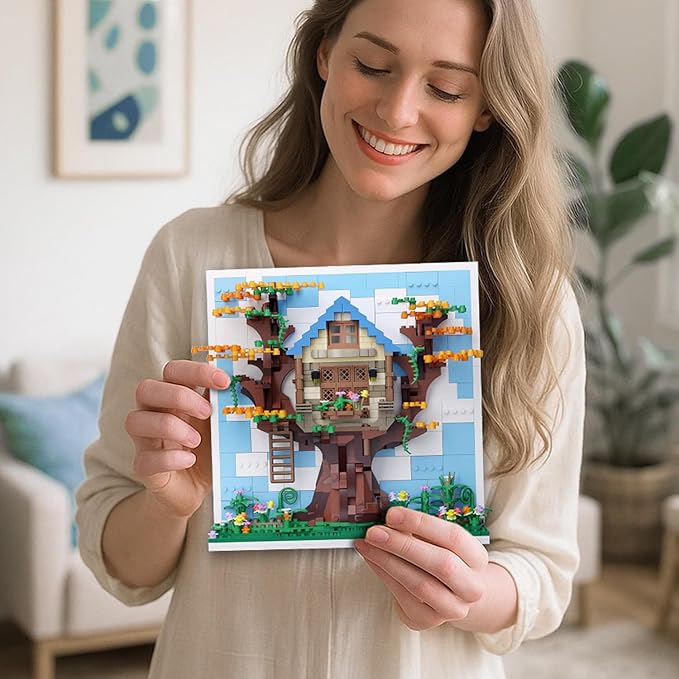 Micro Brick Eif Tree House Building Set, 3D Wall Art Home Office Decoration or Table Display, Creative Building Craft Set, Ideas Gift Building Toy for Adults,Teens Ages 8+ Kids