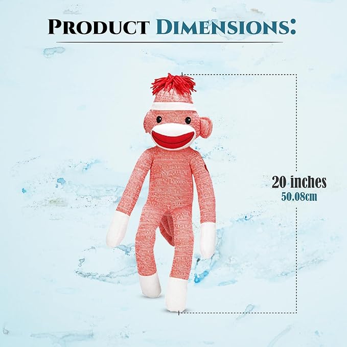 Adorable Sock Monkey, The Original Traditional Hand Knitted Stuffed Animal Toy Gift-for Kids, Babies, Teens, Girls and Boys Baby Doll Present Puppet (20" Orange)