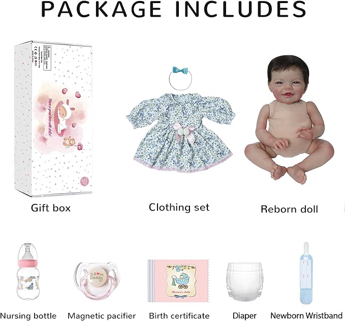 Realistic Reborn Baby Dolls, 18 Inch Sweet Smile Eyes Open Newborn Baby Dolls Girl, Soft Vinyl Real Life Baby Dolls with Weighted Body, Birthday Gift Set for Kids Age 3+