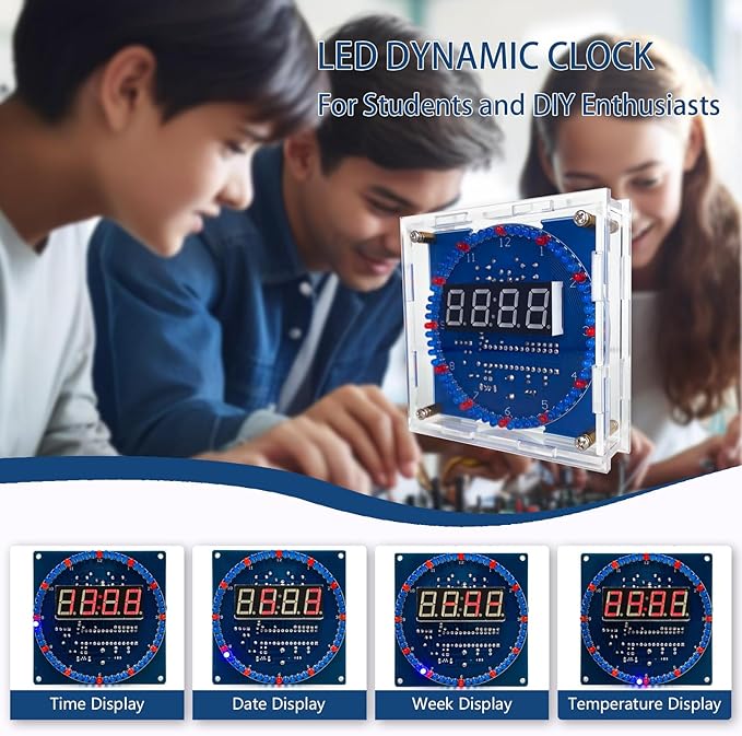 YYSOLDER soldering practice kit Digital tube electronic clock Rotating LED running light Light control Temperature control Multi-function clock Learning soldering kit
